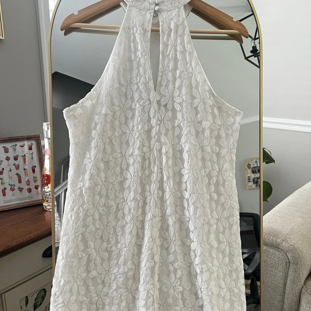 Lulu's White Lace Halter Shift Dress - Picture 5 of 7